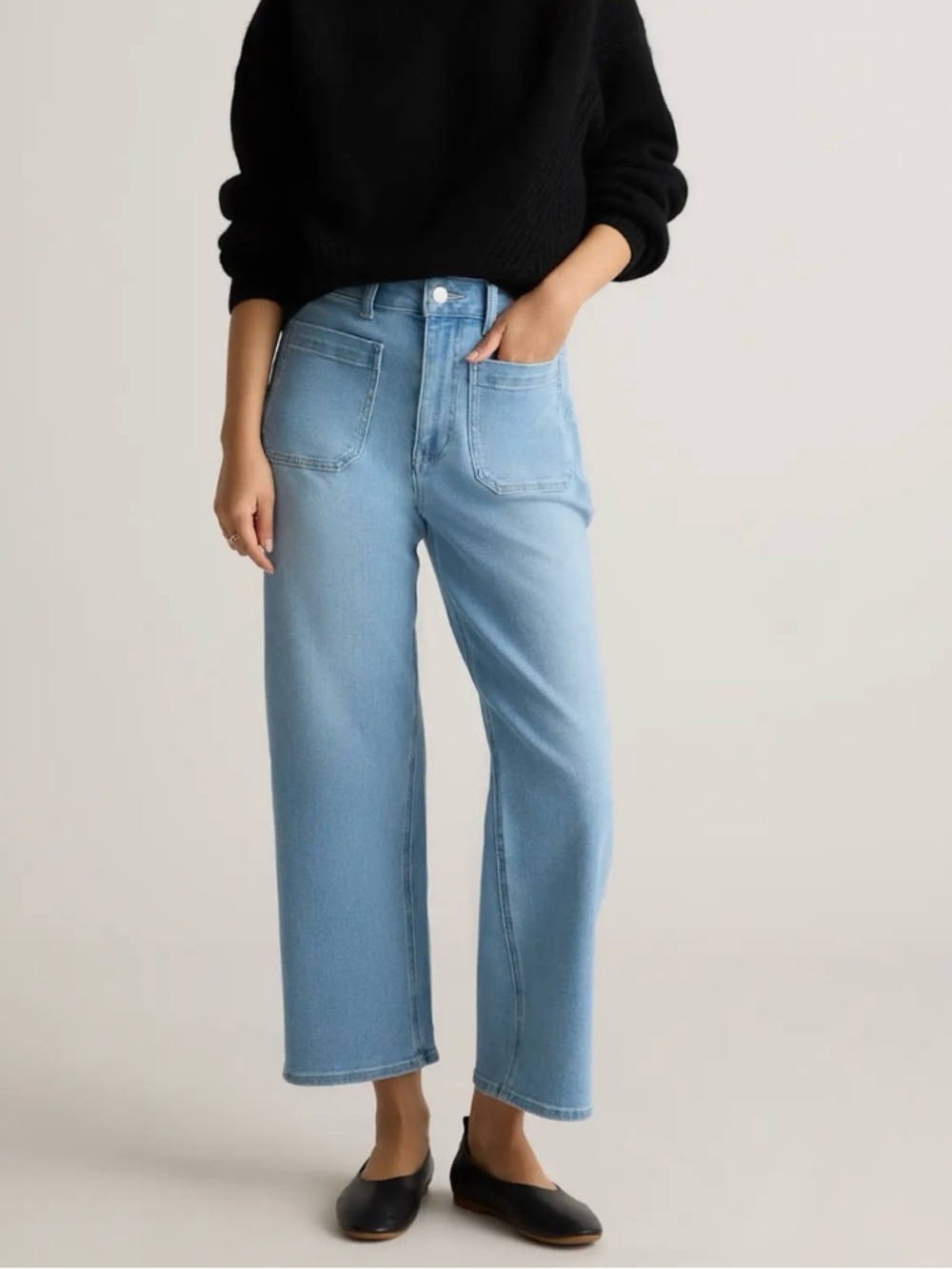 Quince Bella Stretch Patch Pocket Wide Leg Jeans - Picture 3 of 7